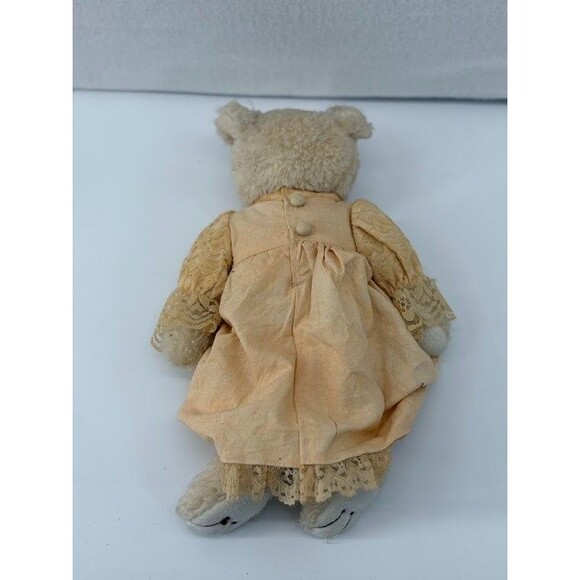 Christmas Corner Vintage White Bear 10" Lace Beige Dress with Roses - Picture 4 of 5